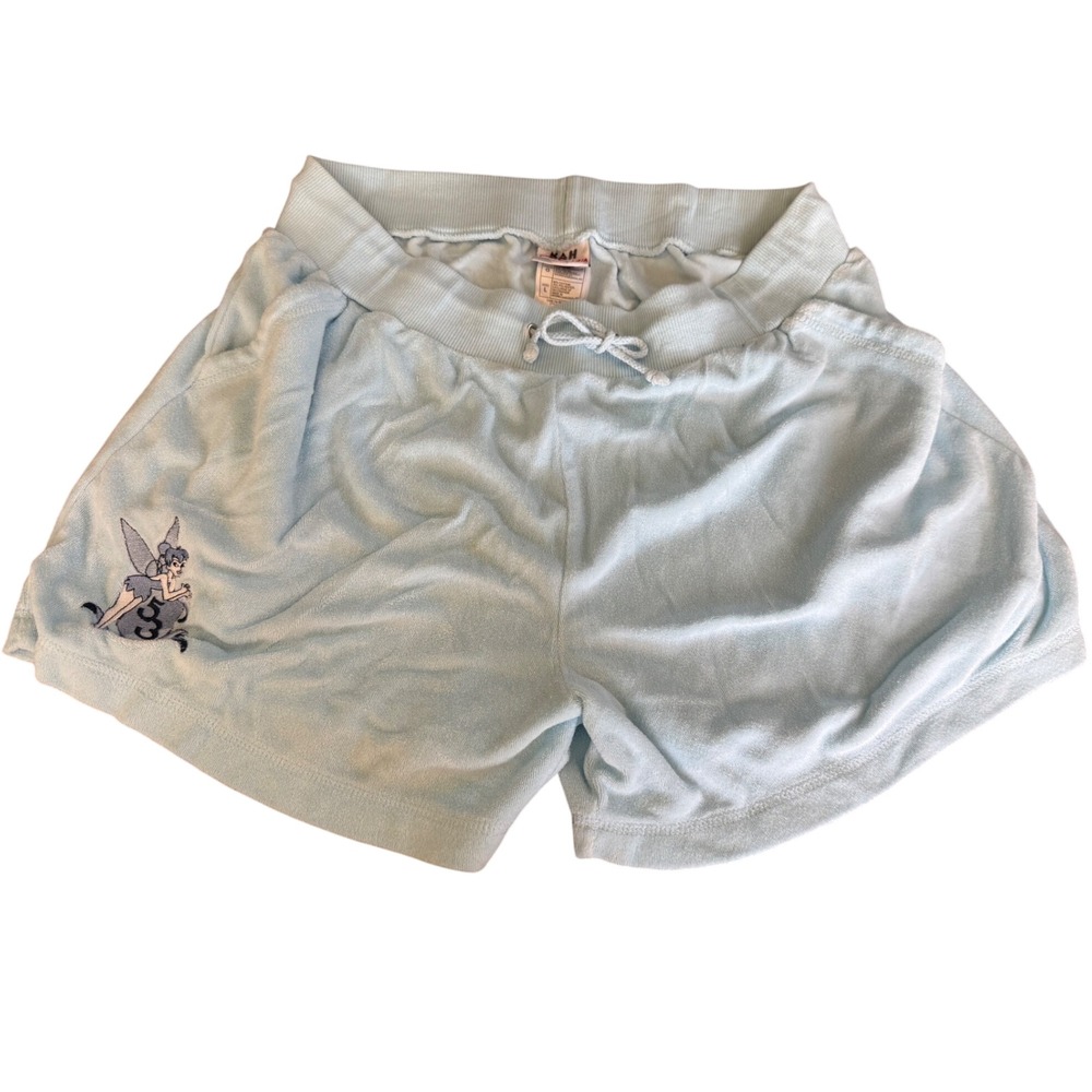 Y2K Disney Tinkerbell Light‎ Blue Terry Cloth Lounge Shorts Size Large Vtg
